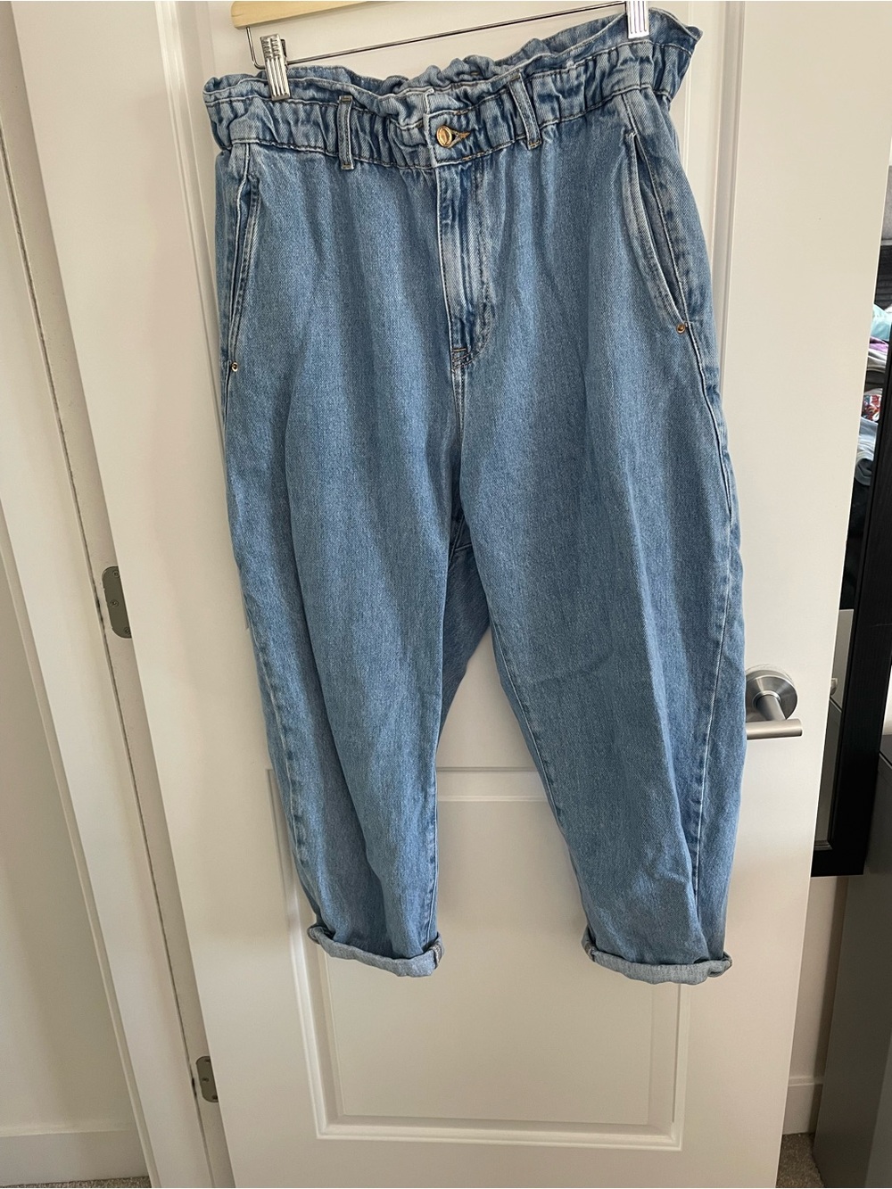 Zara Light Blue Boyfriend Paperbag Waist Jeans